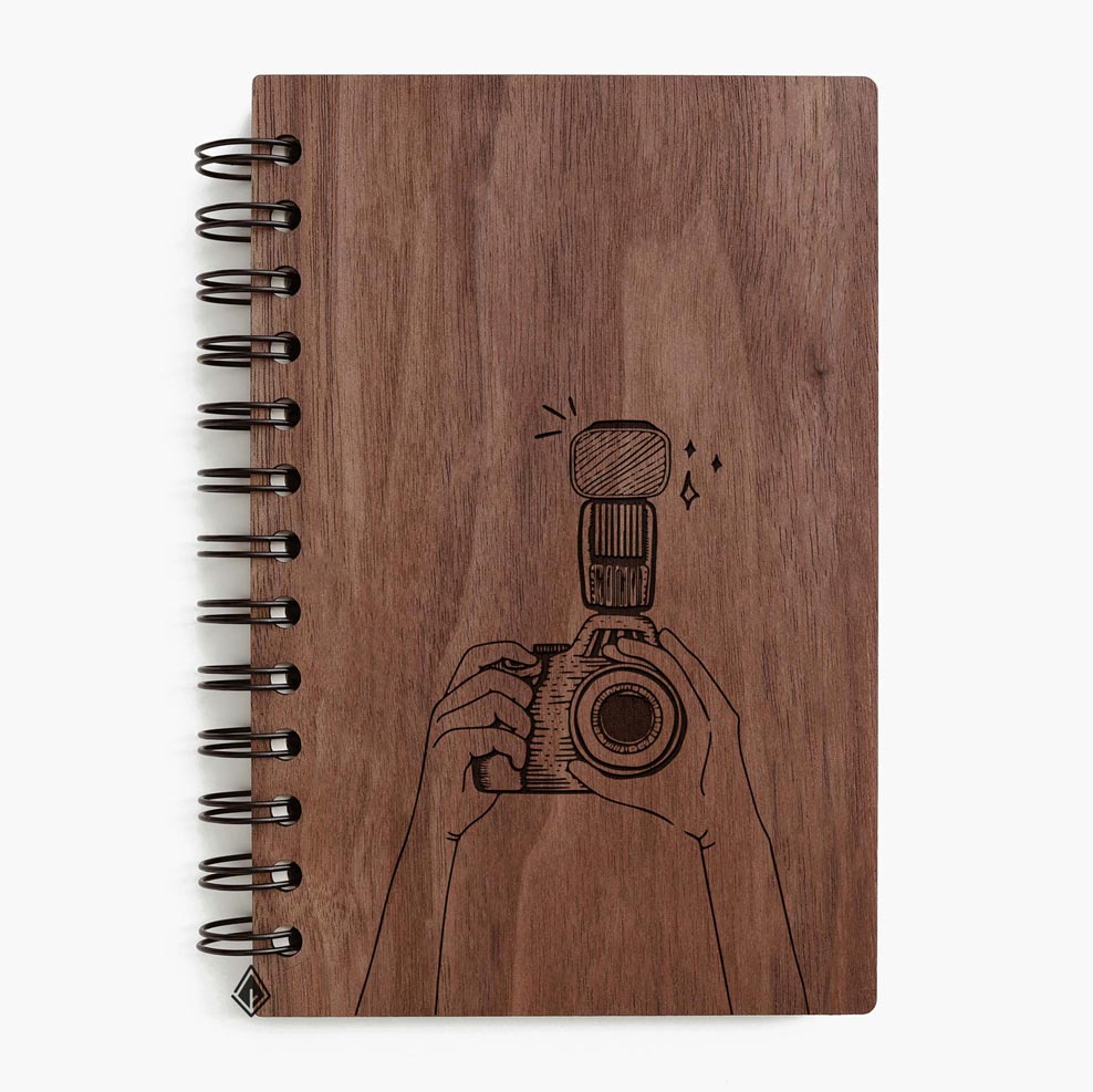 Camera walnut wooden notebook