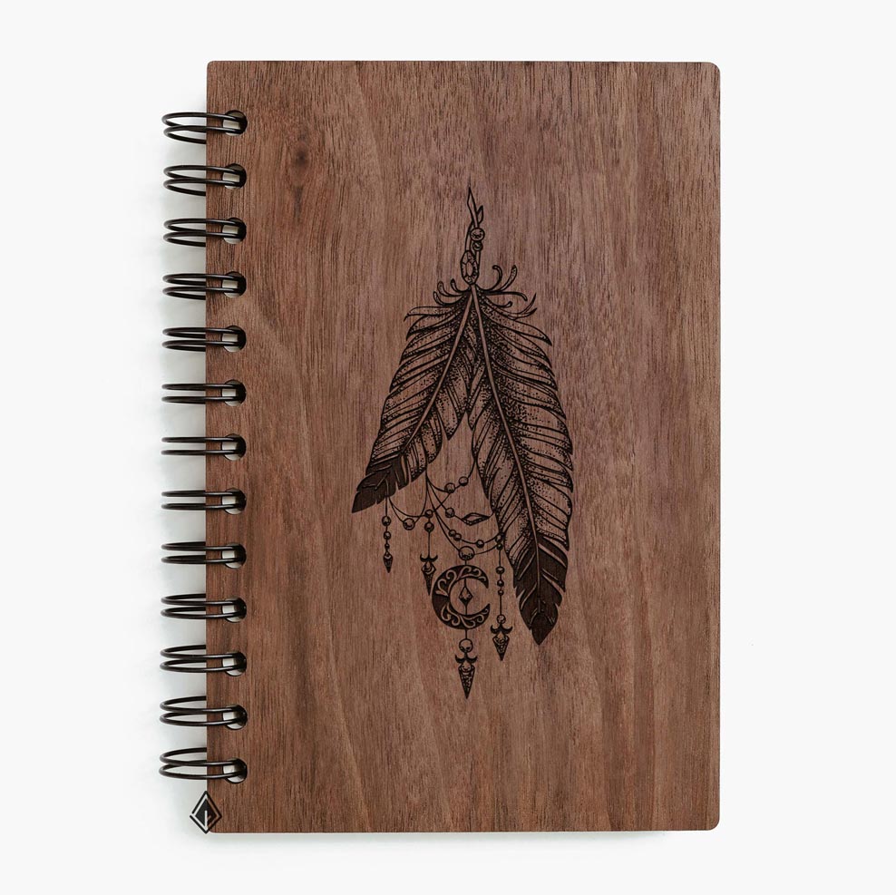 Feather walnut wooden notebook