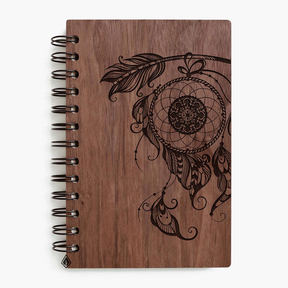 Dreamcatcher walnut wooden notebook