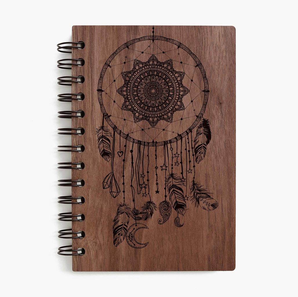 Dreamcatcher walnut wooden notebook