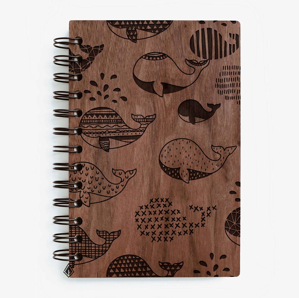 Whale walnut wooden notebook