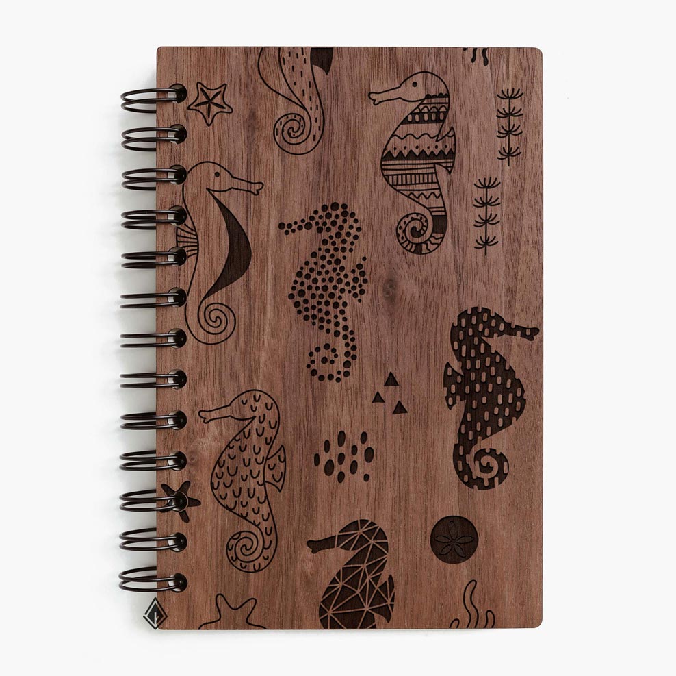 Sea-horse walnut wooden notebook