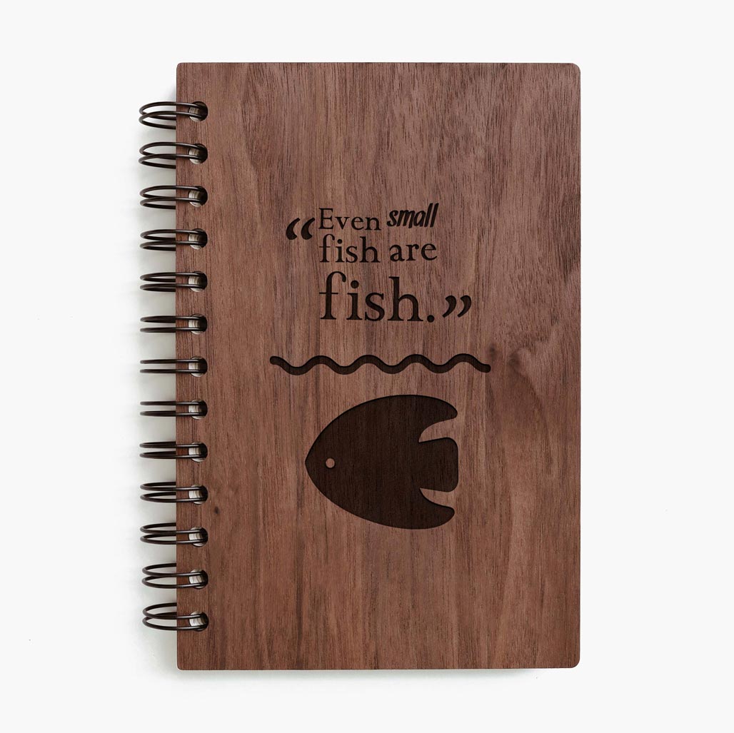 Small fish are fish walnut wooden notebook