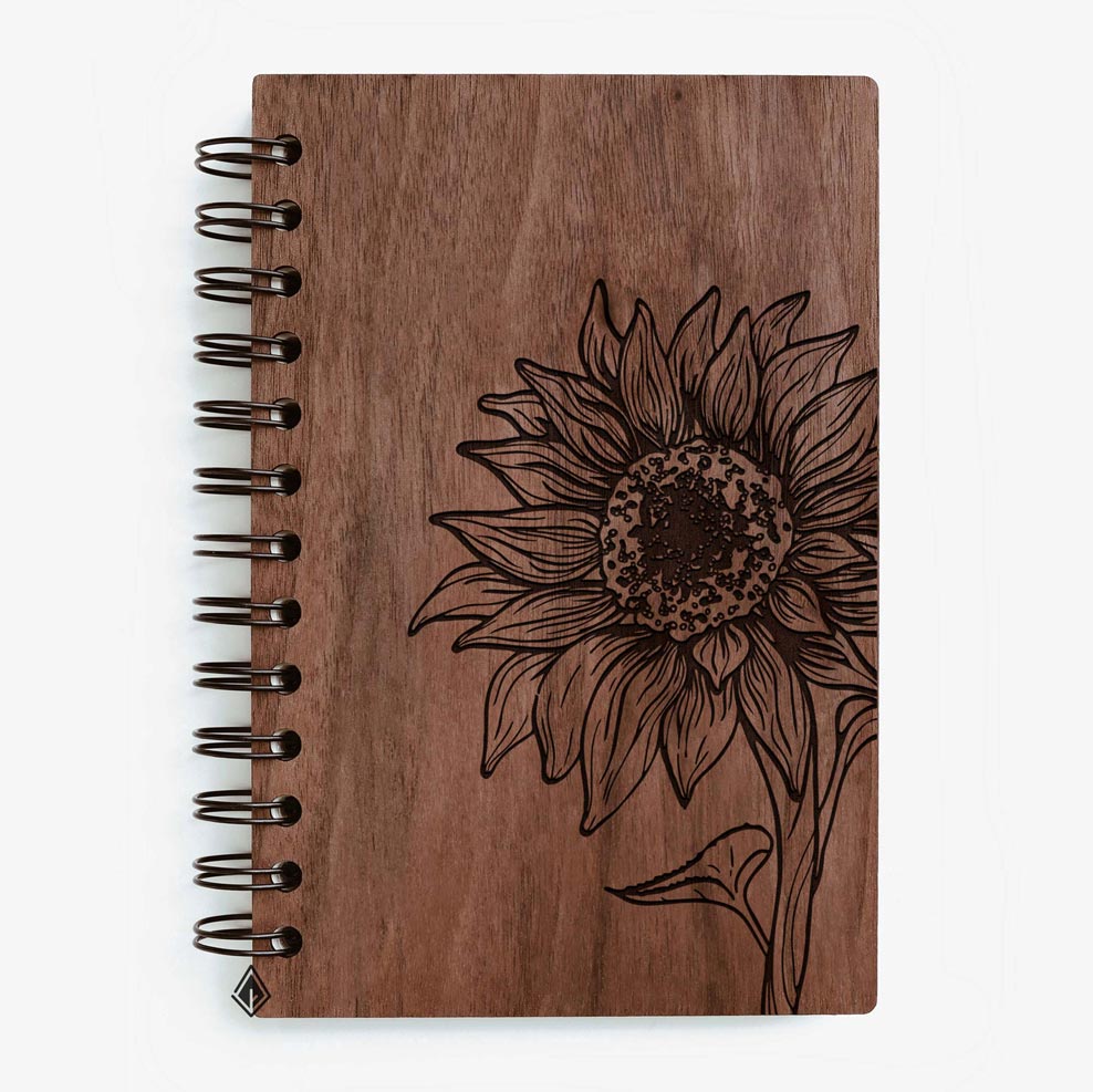 Sunflower walnut wooden notebook