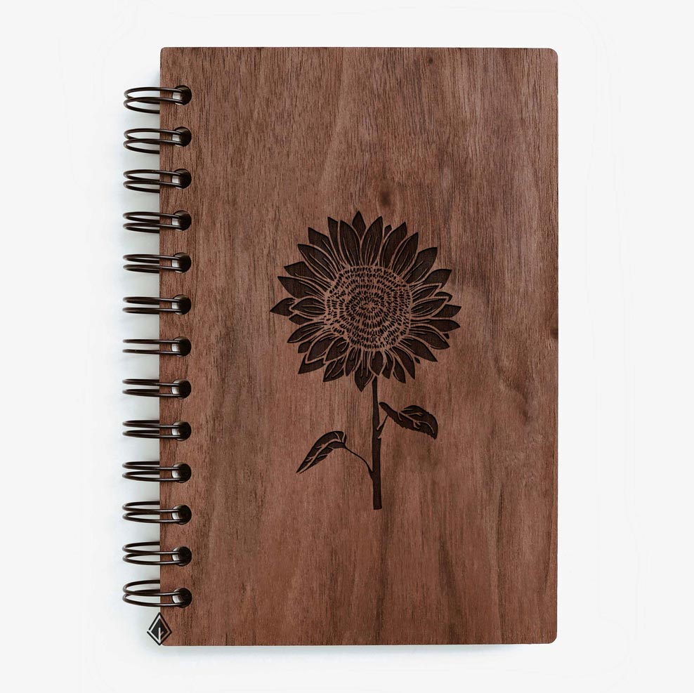 Sunflower walnut wooden notebook