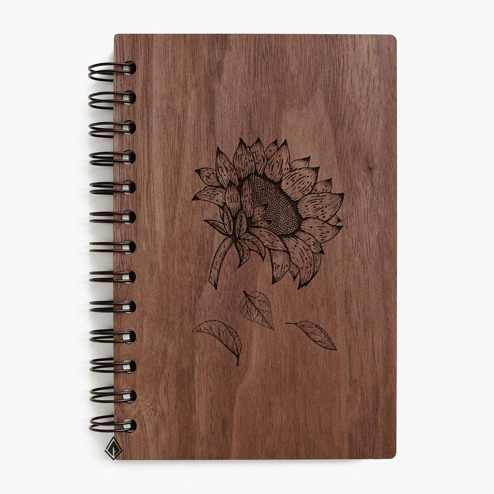 Sunflower walnut wooden notebook