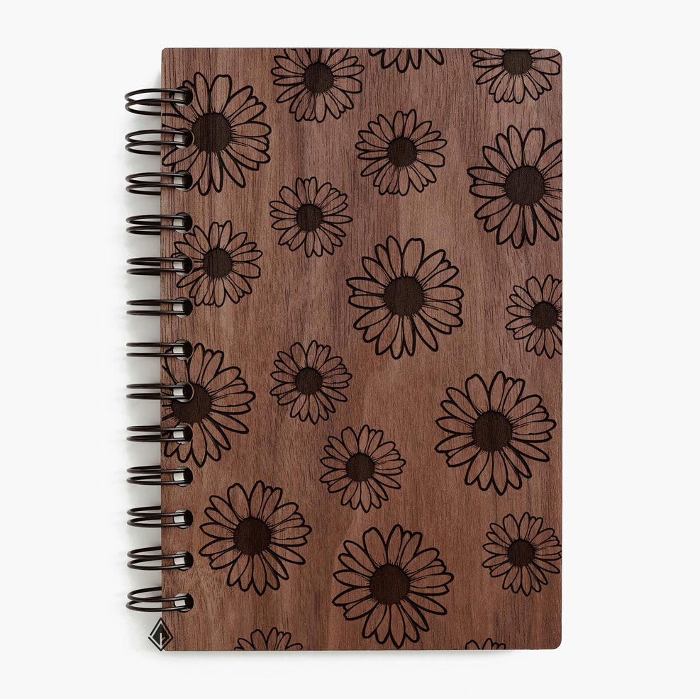 Daisy walnut wooden notebook