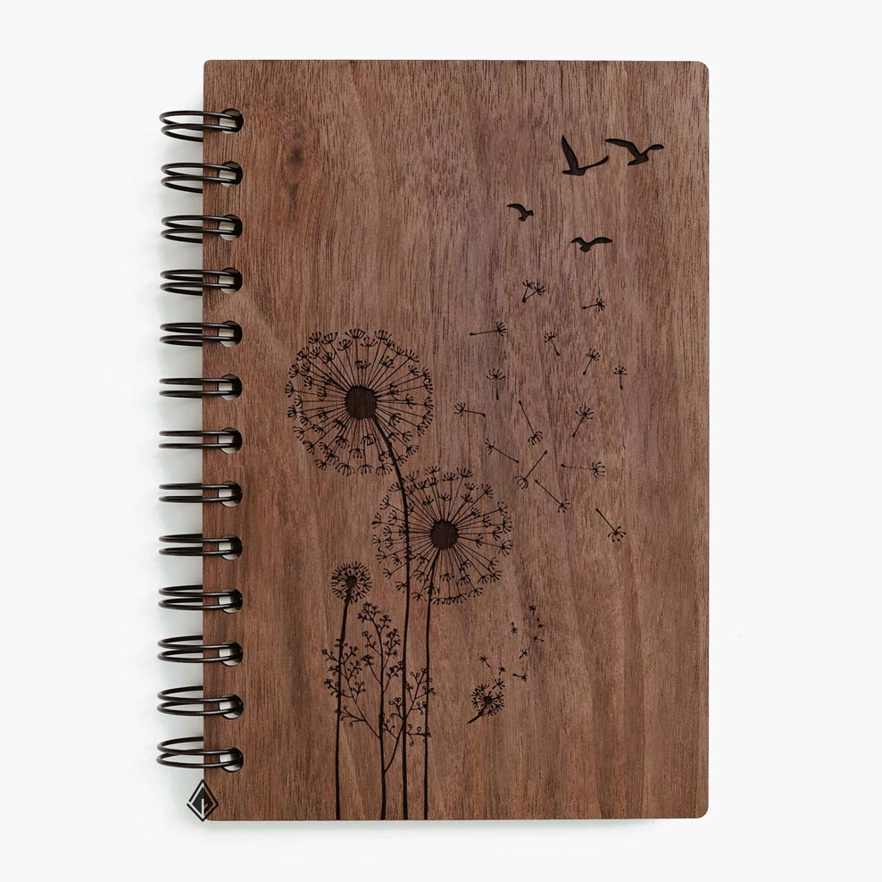 Dandelion walnut wooden notebook