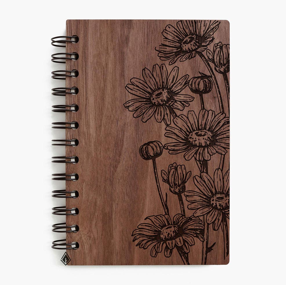 Daisy walnut wooden notebook