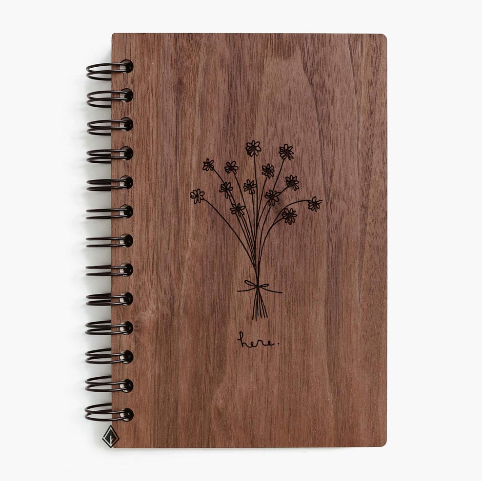 Bunch of flowers walnut wooden notebook