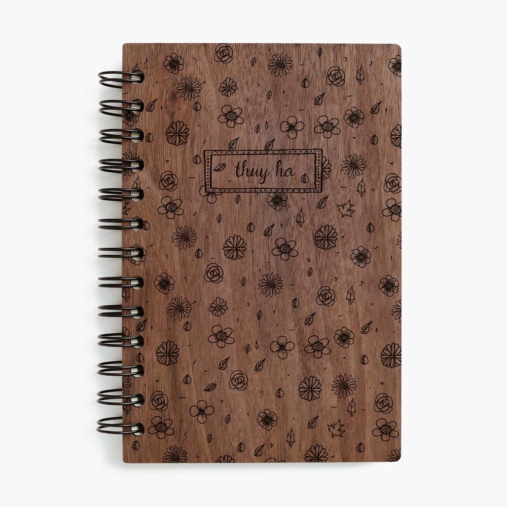 Flowers walnut wooden notebook