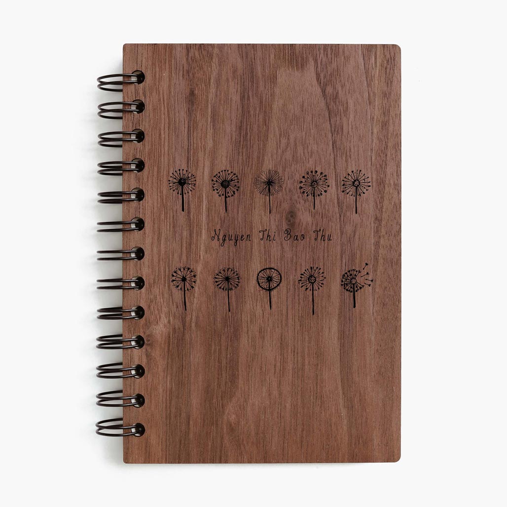 Dandelion walnut wooden notebook