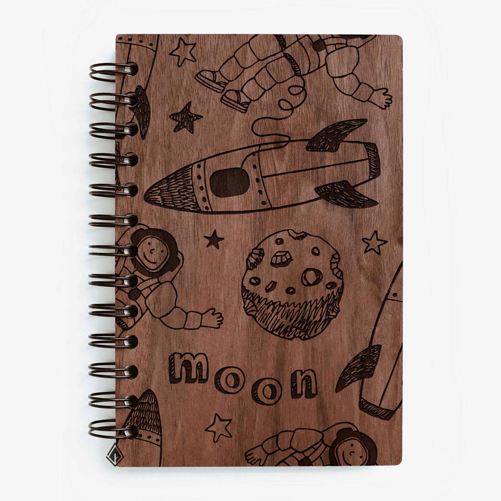 Astronauts walnut wooden notebook