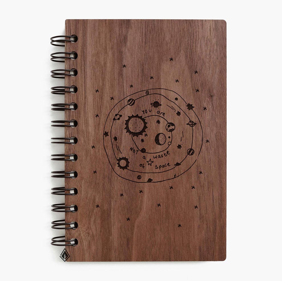 Solar system walnut wooden notebook