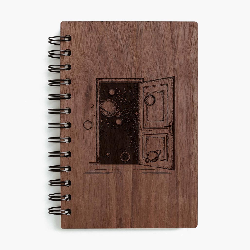 Galaxy door walnut wooden notebook