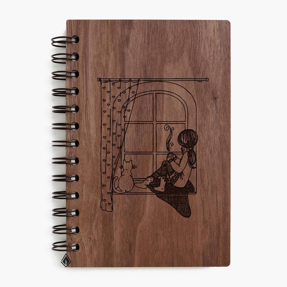 Girl walnut wooden notebook