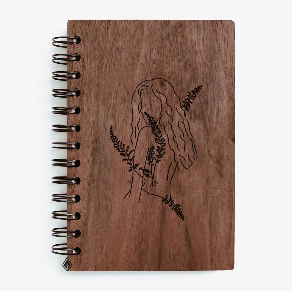 Girl reading books walnut wooden notebook