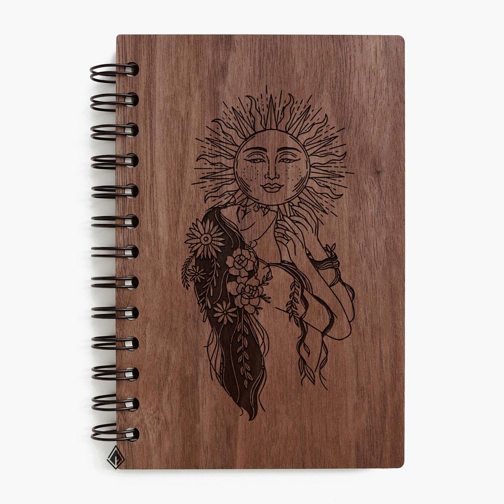 Sunny girl walnut wooden notebook