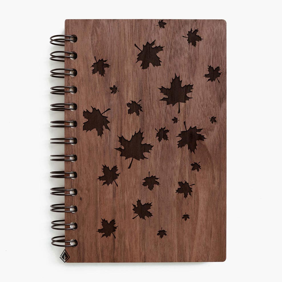 Autumn leaves walnut wooden notebook