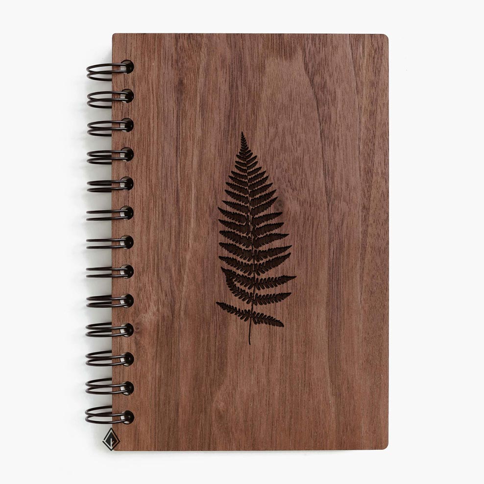 Fern leaves walnut wooden notebook