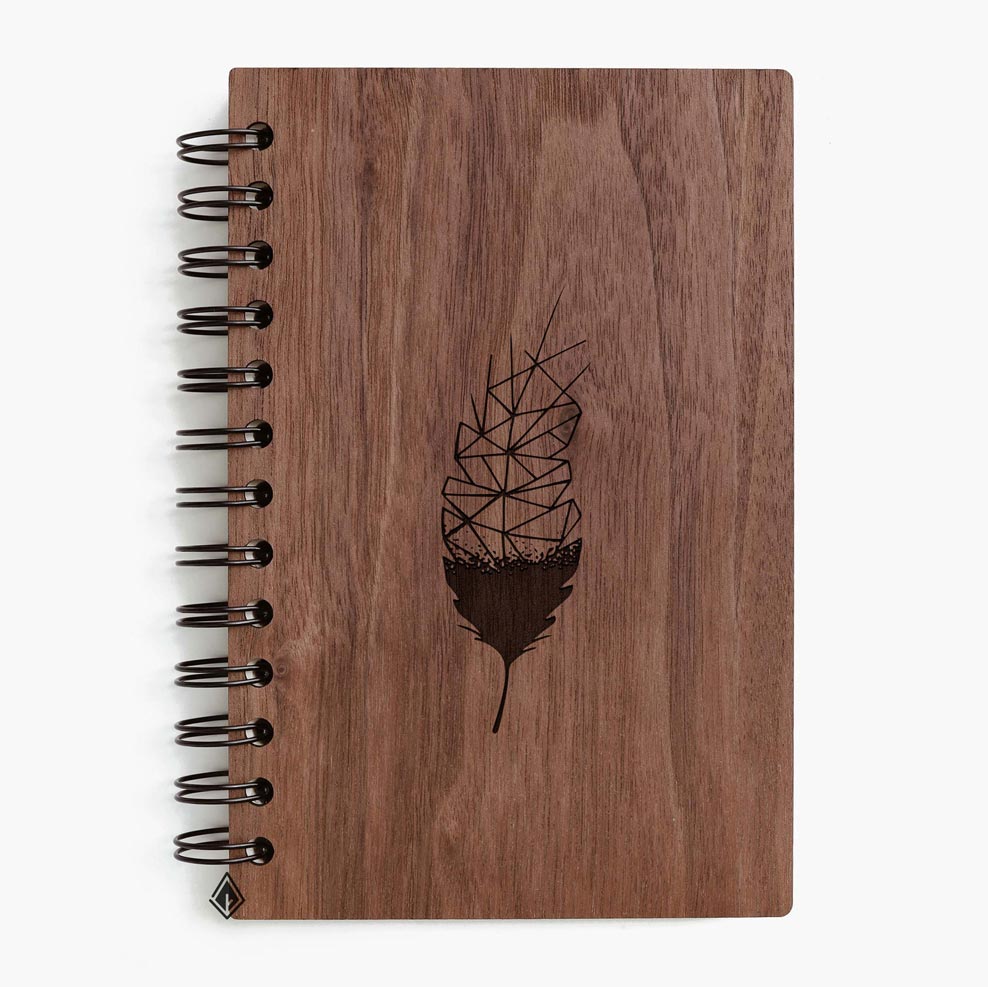 Fern leaves walnut wooden notebook