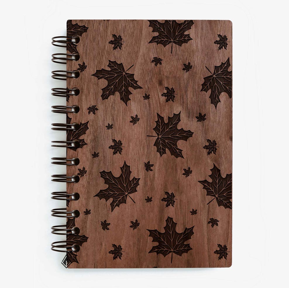 Autumn leaves walnut wooden notebook