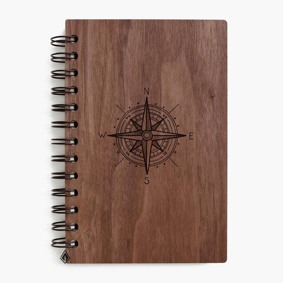 Compass walnut wooden notebook
