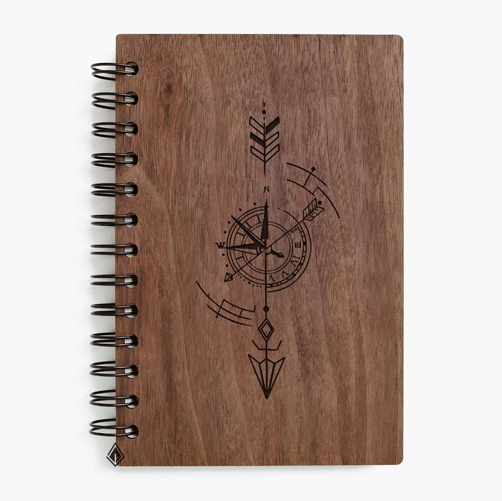 Compass walnut wooden notebook