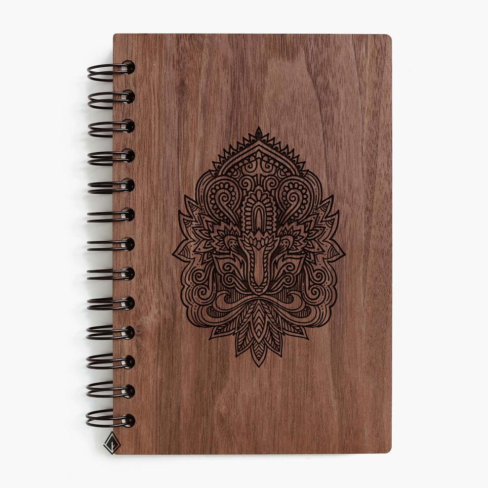 Mandala walnut wooden notebook