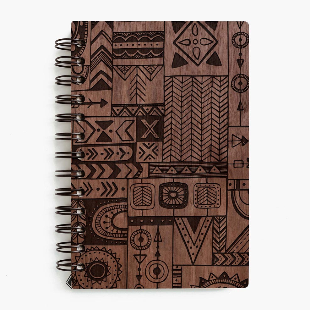 Bohemian pattern walnut wooden notebook