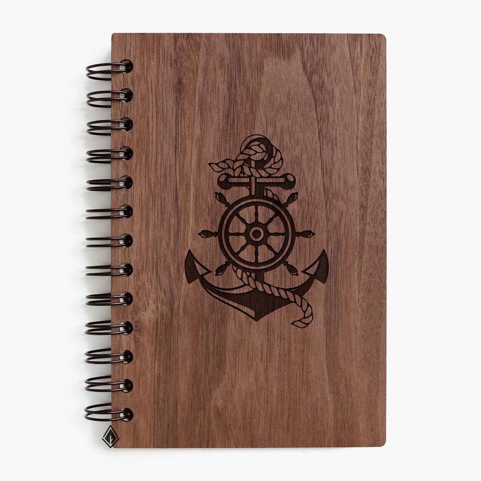 Anchor walnut wooden notebook