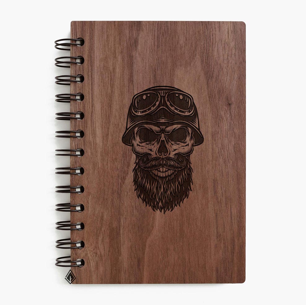 Skull walnut wooden notebook