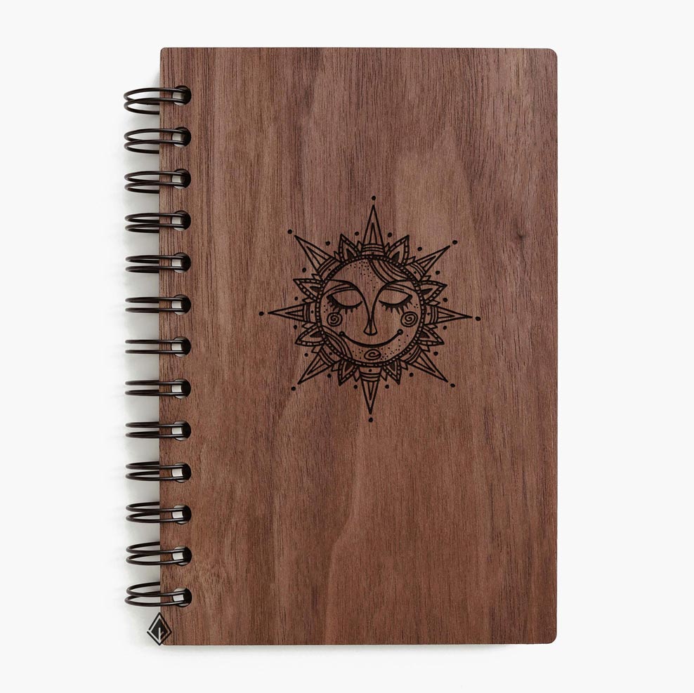 Sun walnut wooden notebook