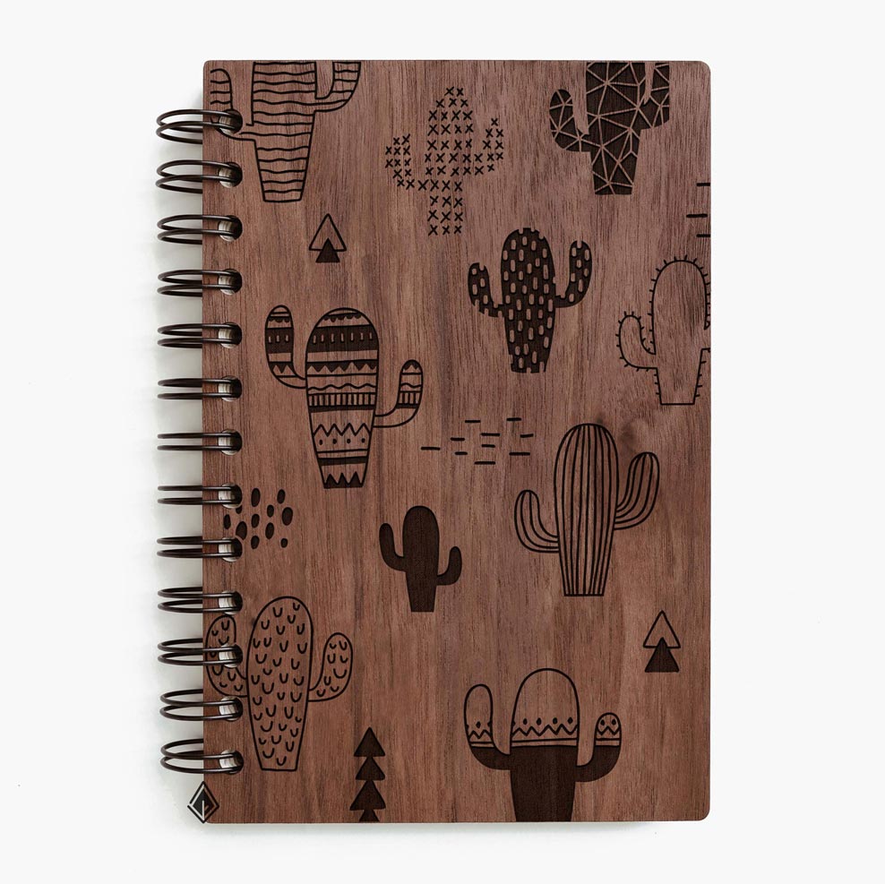 Cactus walnut wooden notebook