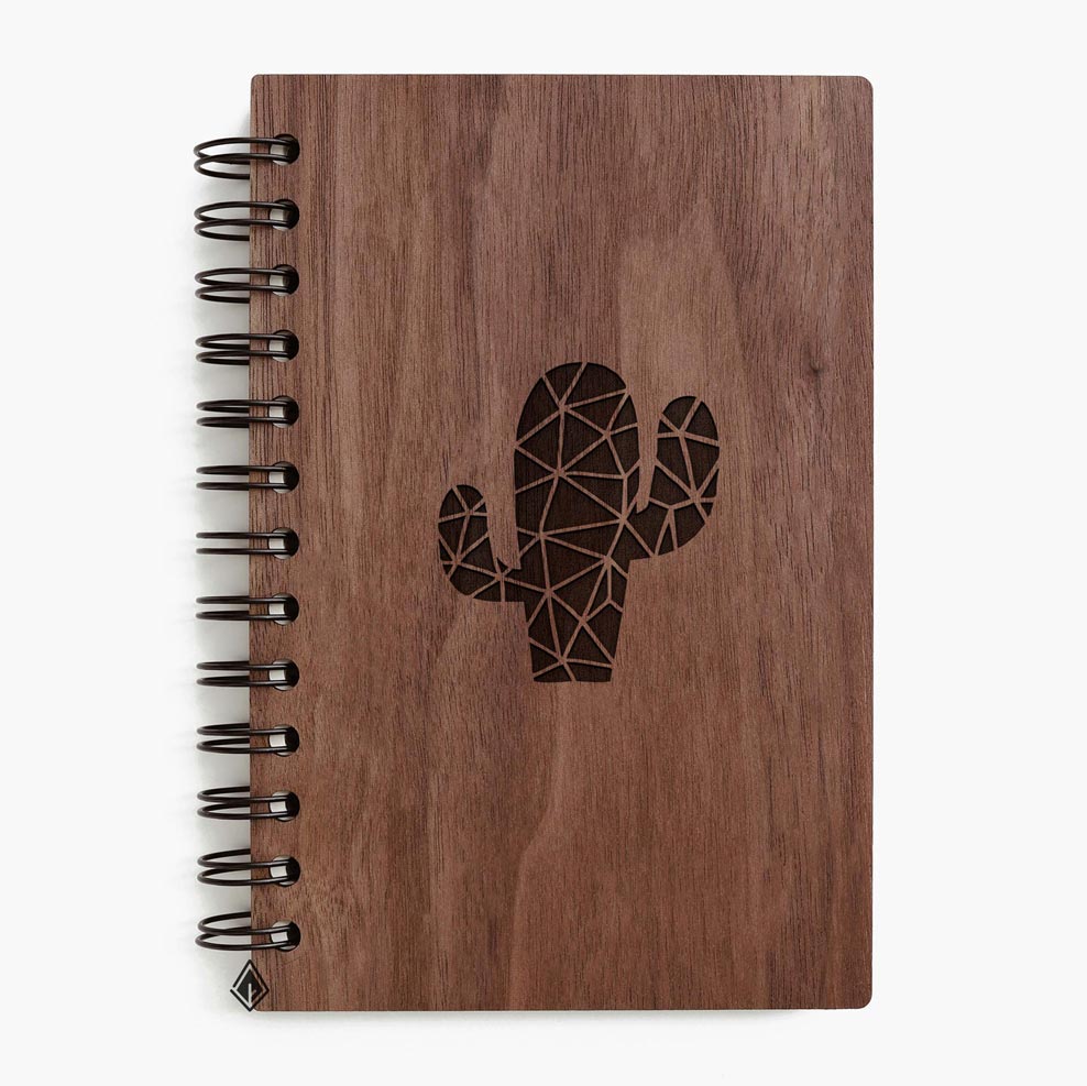 Cactus walnut wooden notebook