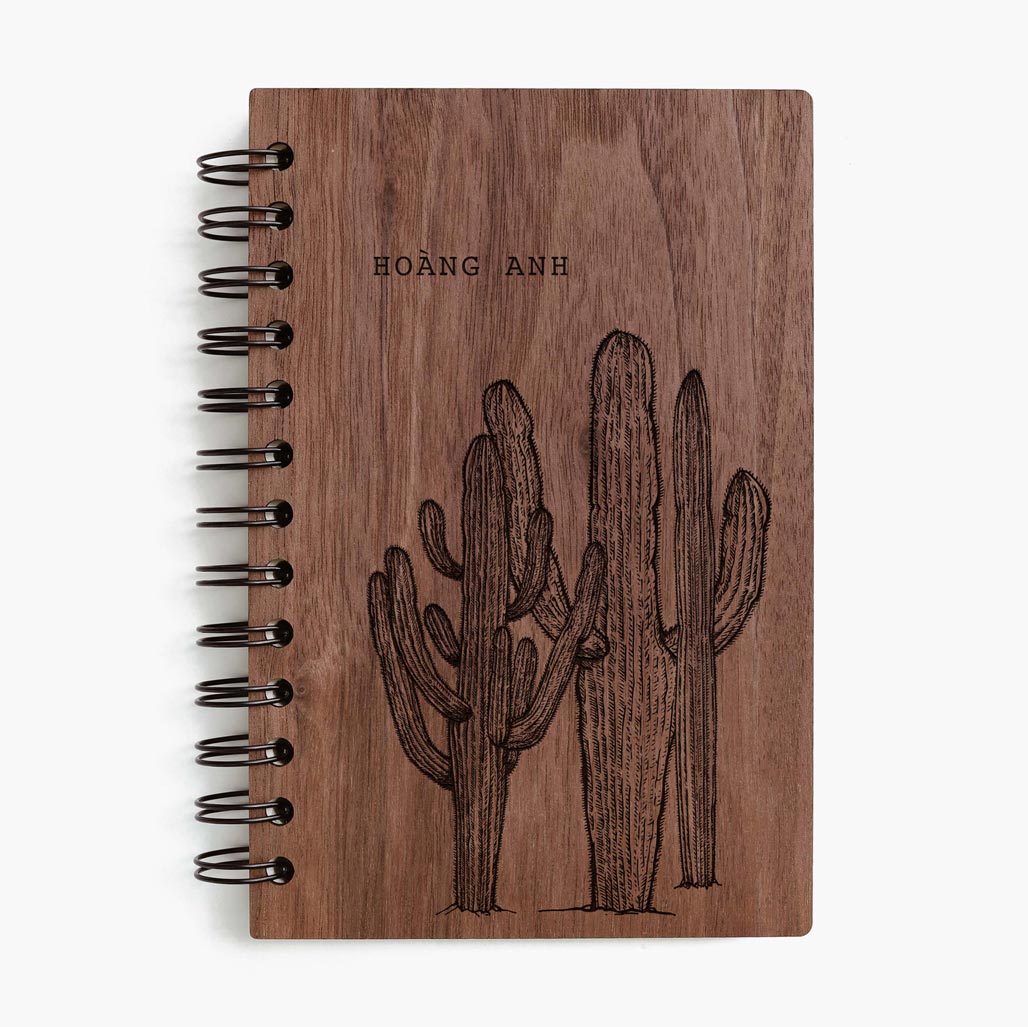 Cactus walnut wooden notebook