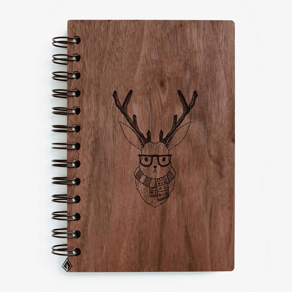 Christmas deer walnut wooden notebook