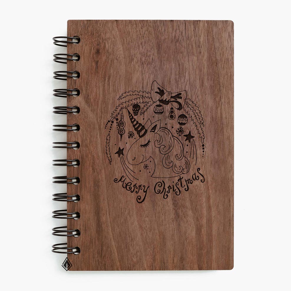 Unicorn walnut wooden notebook