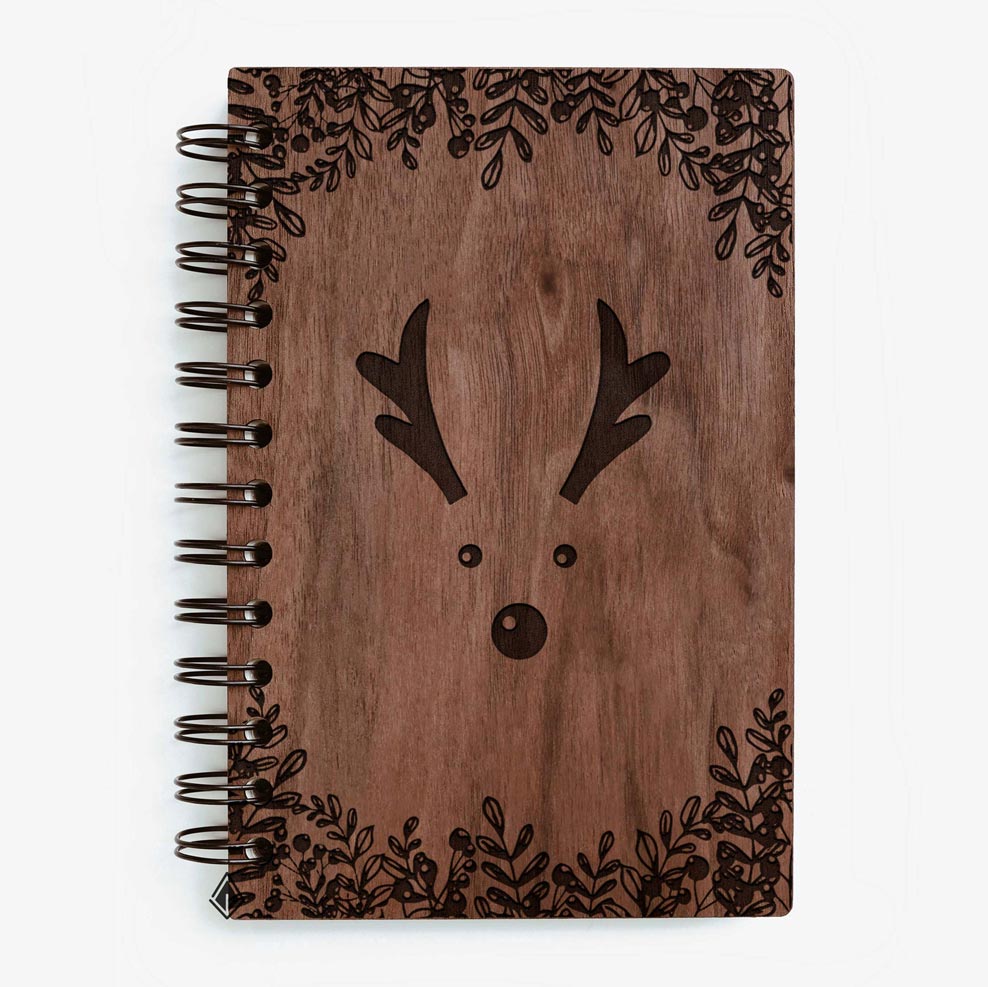 Reindeers walnut wooden notebook
