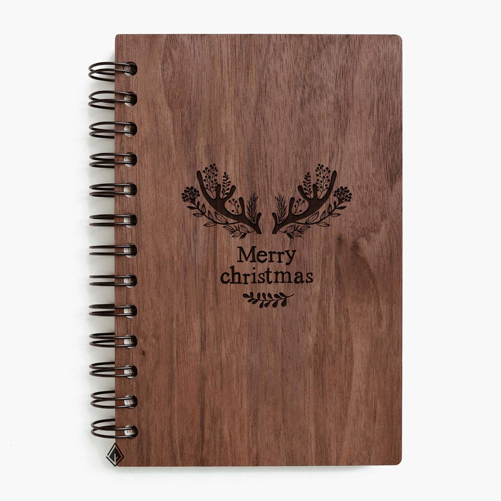 Merry Christmas walnut wooden notebook