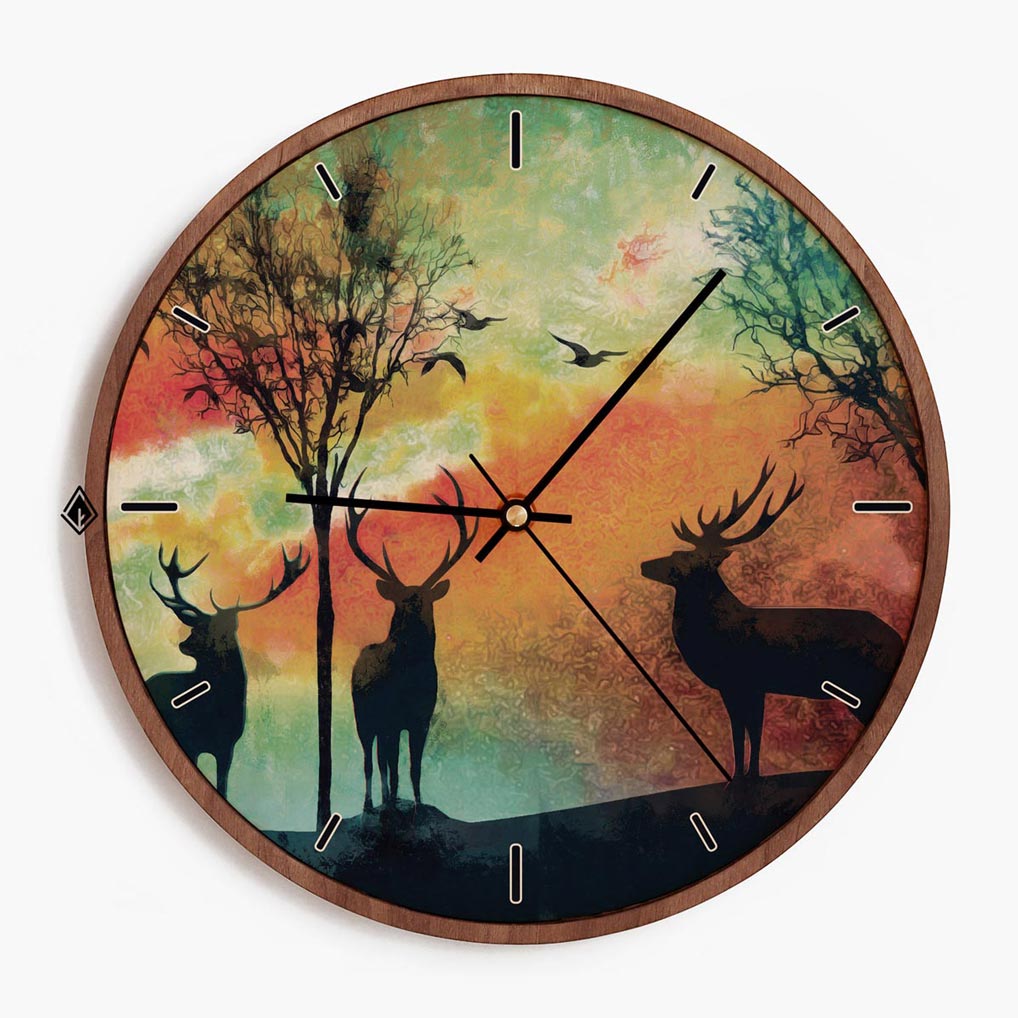 Wooden Wall Clocks Deer In Forest