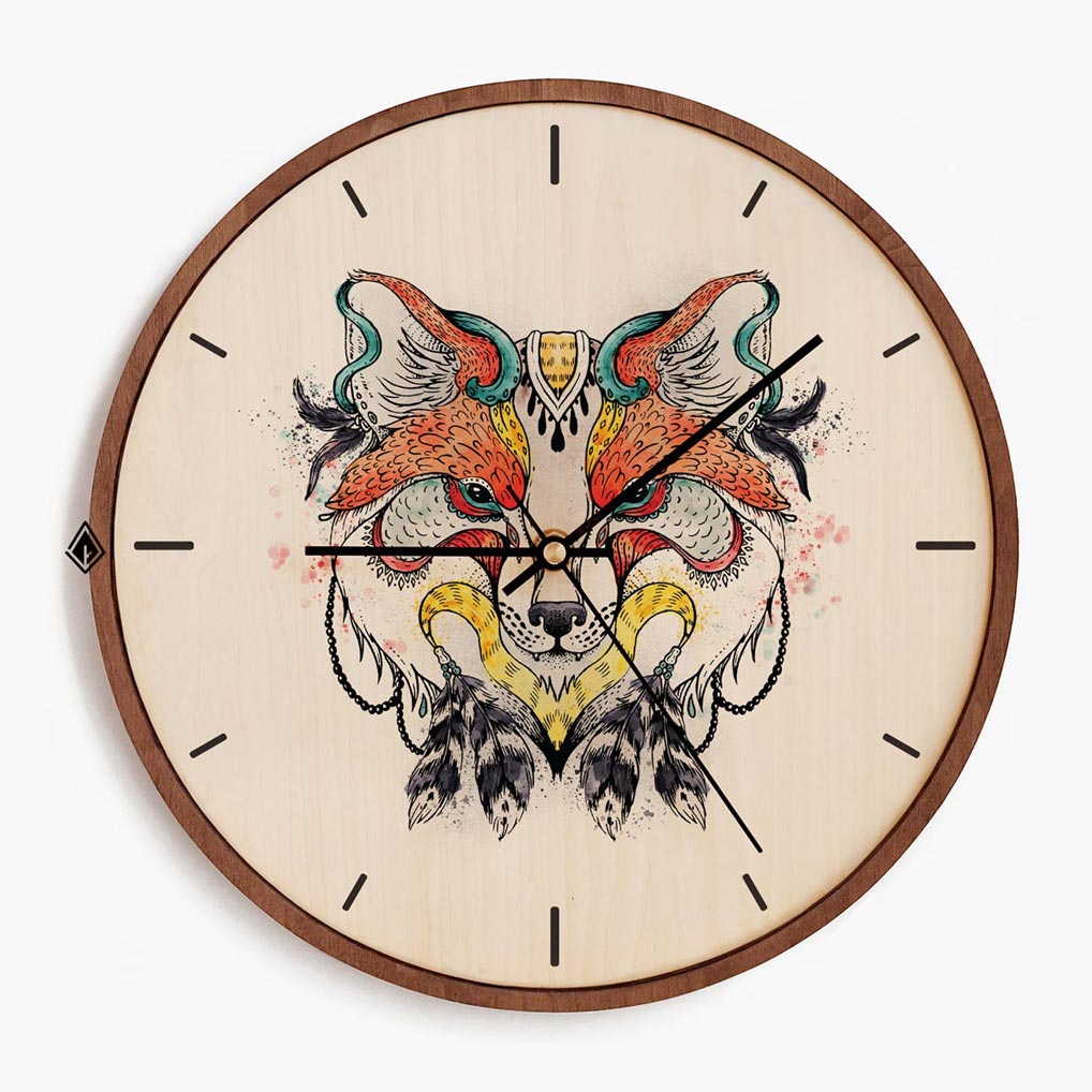 Wooden Wall Clocks Tribal Fox