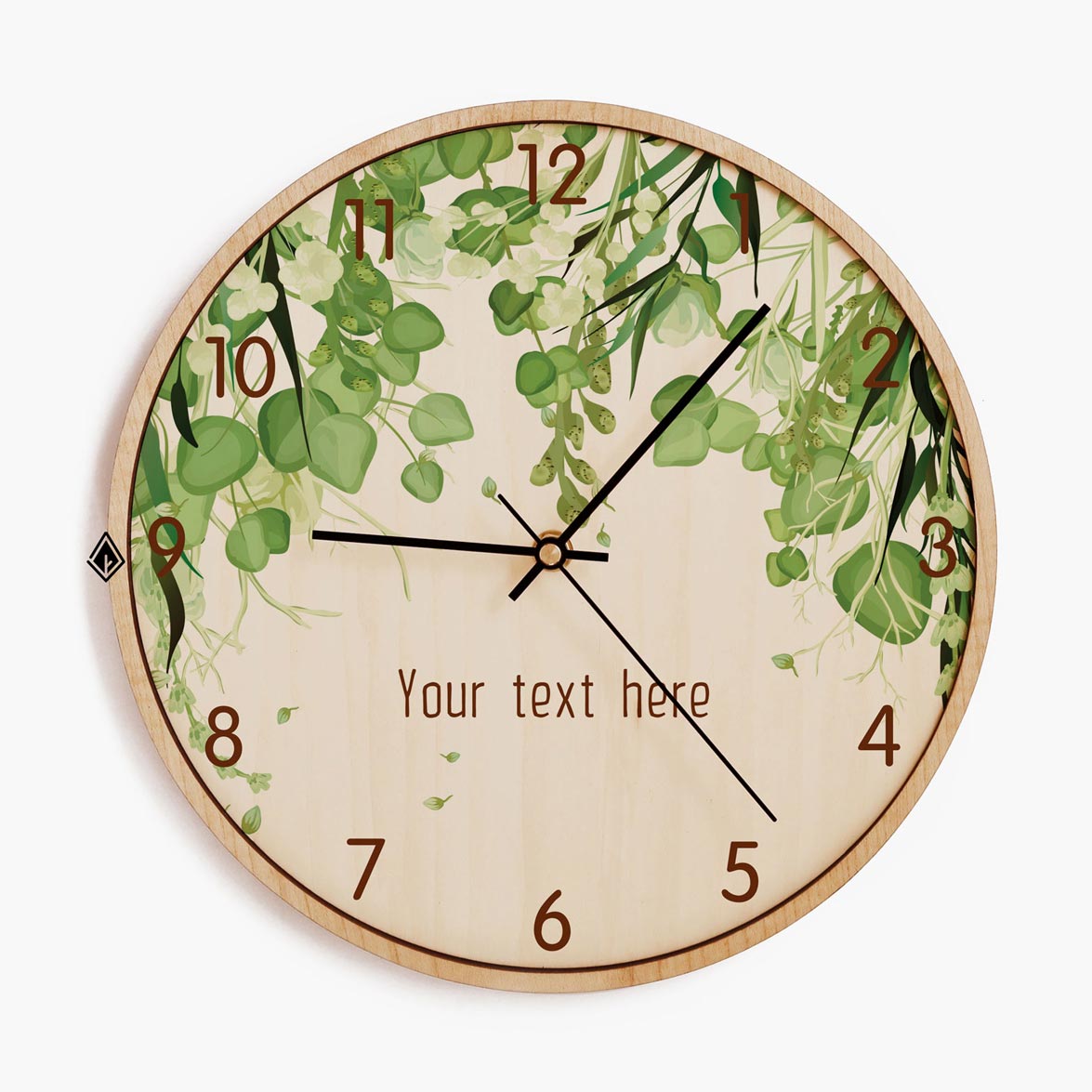 Wooden Wall Clocks Green leaves with text