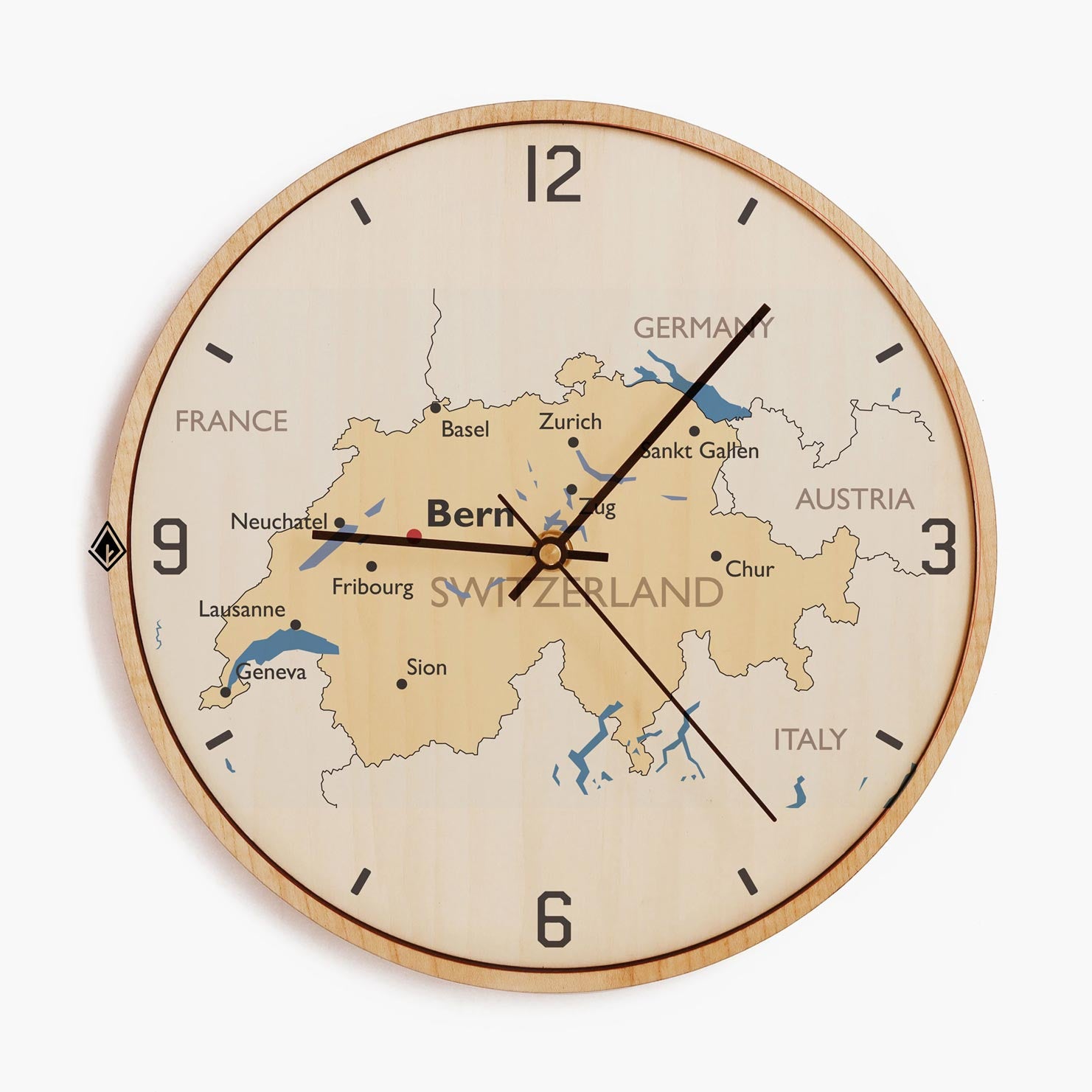 Wooden Wall Clocks Switzerland map