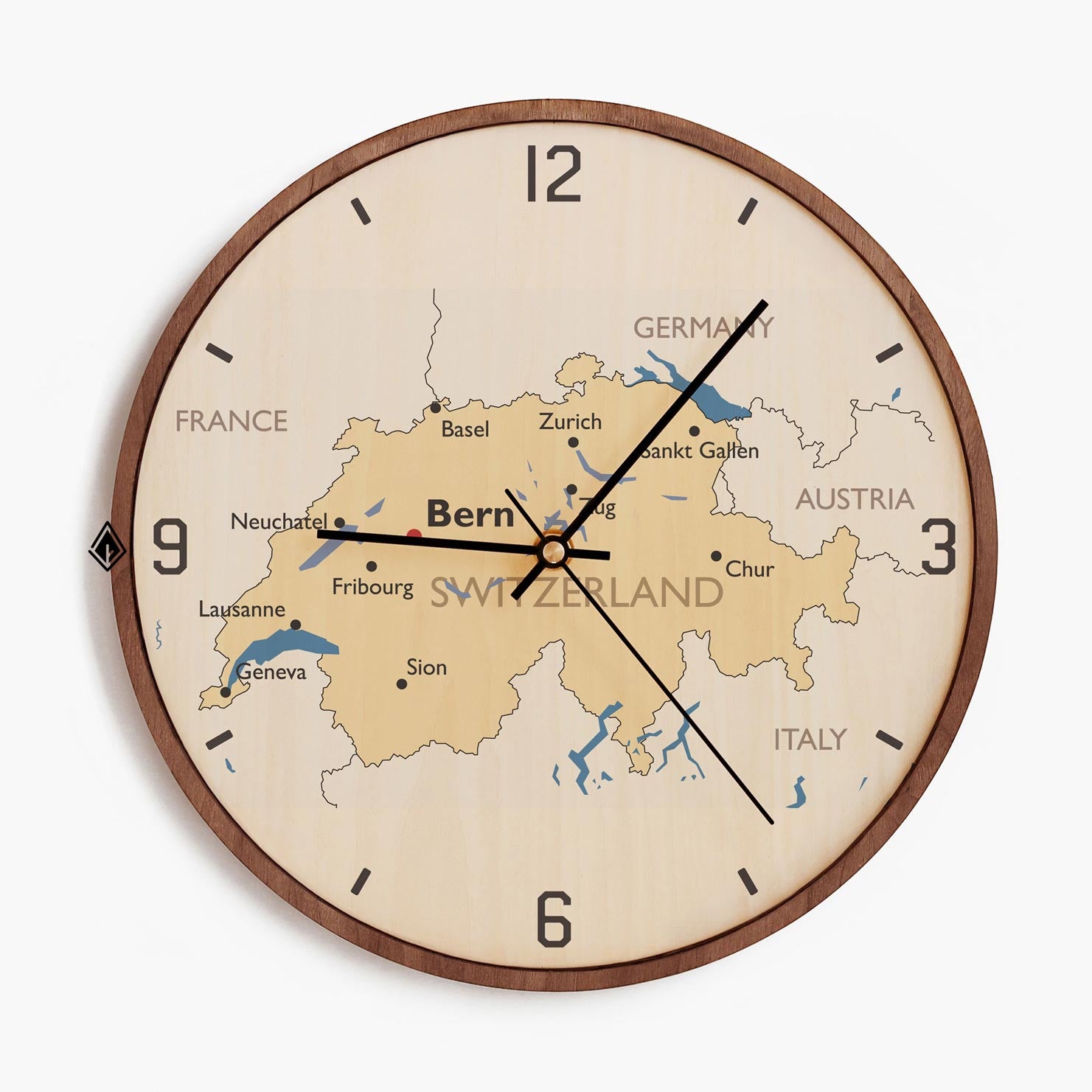 Wooden Wall Clocks Switzerland map